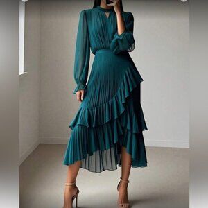 Elegant Teal Ruffled Dress